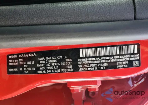 2015 Jeep Renegade Latitude z USA, uszkodzony, nr VIN ZACCJABT2FPB82150